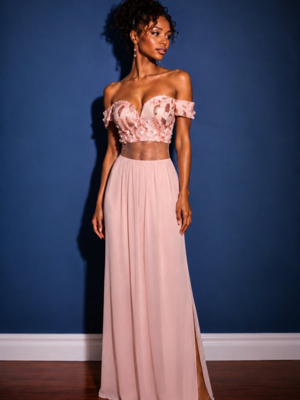 Soieblu Embroidered Floral Blush Pink Prom Dress Size Small